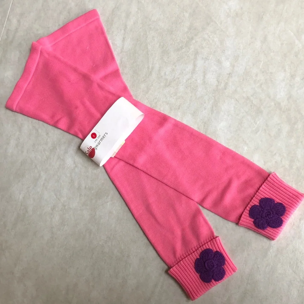 Hanna Andersson Pink Leg Warmers With Small Purple Crochet Flower Size L 140-160